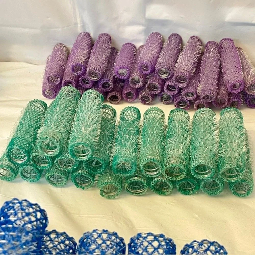 Vintage Wire Mesh Brush Hair Roller Set with Pins Multi Color Multi Size 163 Pc